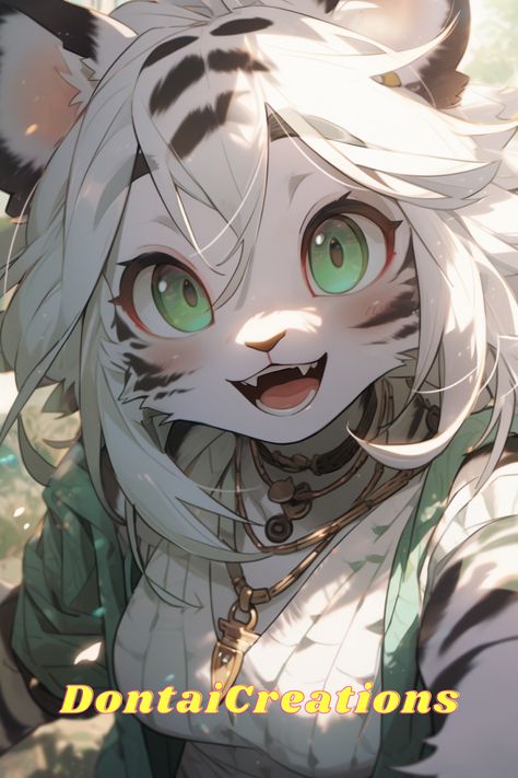 White Tiger Humanoid, Anime White Tiger, White Tiger Anime, Tiger Girl Art, White Tiger Girl, White Tiger Art, Anime Tiger, Tiger Girl, Taking A Selfie