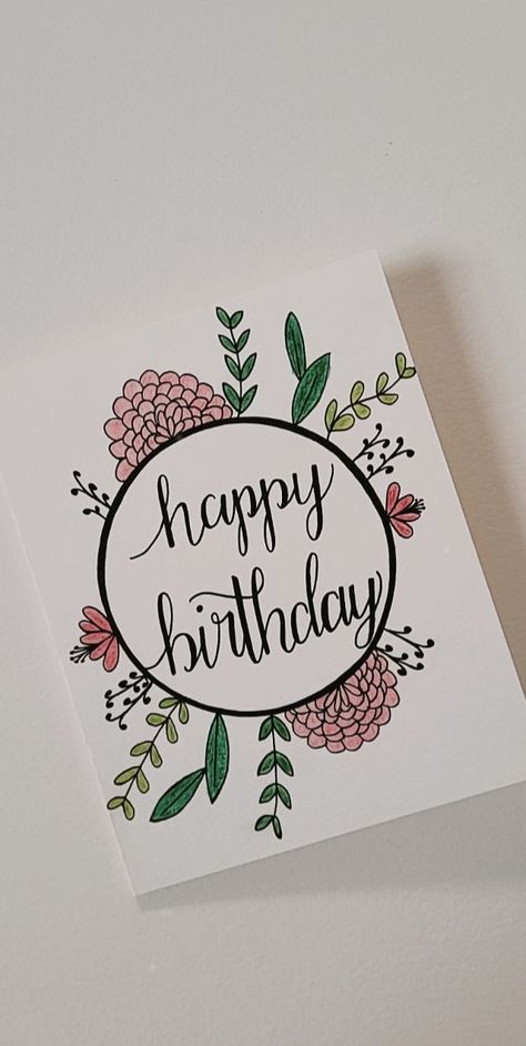 Cards Flowers Handmade, 80 Birthday Card Ideas, Painting Idea For Moms Birthday, Happy Birthday Cards Handmade Aesthetic, Birthday Card Ideas Floral, Painting For Moms Birthday, Diy Happy Birthday Cards For Mom, Hand Lettered Birthday Cards, Pretty Birthday Cards Diy