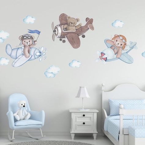 Pilot Teddy Bears / Baby Room Wall Stickers / Baby Room Decor | Etsy Playroom Walls, Girls Room Decals, Baby Room Wall Stickers, Boys Wall Stickers, Wall Decals Nursery, Kids Room Wall Stickers, Boy Girl Room, Kids Room Wall Decals, Baby Boy Room Decor