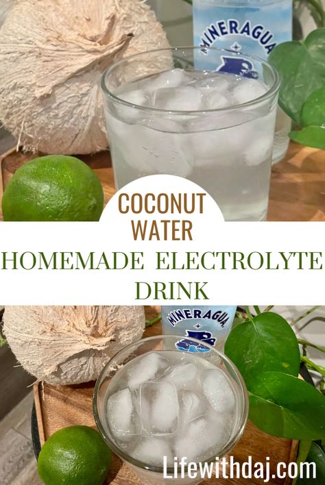 Coconut Water Lime Drink, Coconut Lime Water, Salt And Electrolyte Water, Coconut Water Electrolyte Drink, Healthy Tonics, Lime Water Recipe, Summer Cold Drinks, Lime Infused Water, Electrolyte Drink Recipe