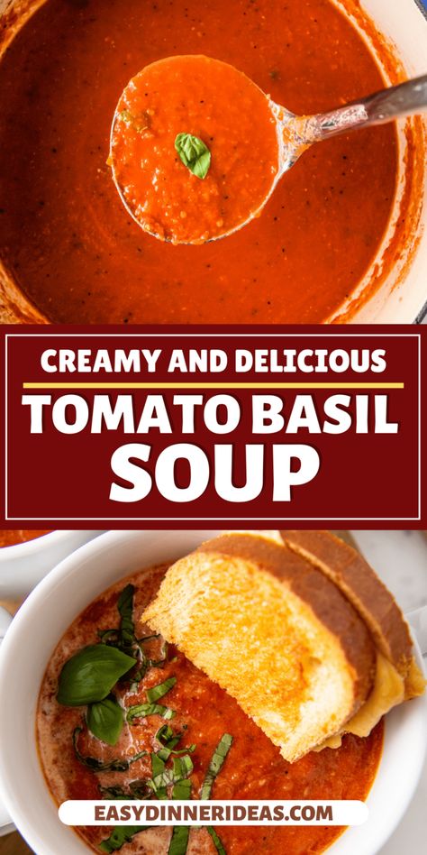 Best Tomato Basil Soup, Homemade Tomato Basil Soup, Tomato Basil Bisque, Easy Tomato Soup Recipe, Basil Soup Recipe, Tomato Basil Soup Recipe, Roasted Tomato Basil Soup, Creamy Tomato Basil Soup, Bisque Soup