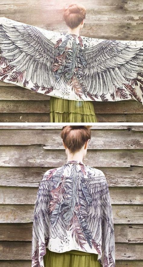 Wing Scarf for her Solarpunk Fashion, Wing Scarf, Boho Life, Style Scarf, Fabric Inspiration, Scarf Design, Dark Fashion, Printed Dress, Cool Costumes