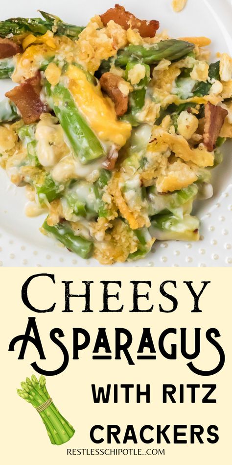 Crackers And Bacon, Cheesy Asparagus Casserole, Asparagus Side Dish Recipes, Casserole With Ritz Crackers, Asparagus Casserole Recipes, Cheese Asparagus, Cheesy Asparagus, Asparagus Side, Asparagus Side Dish