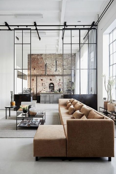 A Bright Industrial Loft Decorated With House Doctor's Spring/Summer Collection 3 Industrial Loft Design, Industrial Apartment, Industrial Home Design, Loft Interior Design, New York Loft, Interior Design Per La Casa, Industrial Livingroom, Loft Interiors, Industrial Interior Design