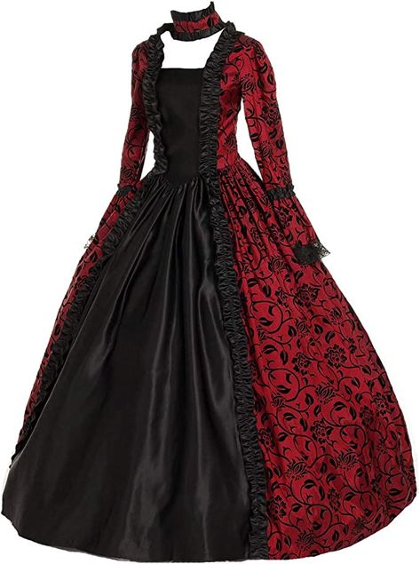 Amazon.com: CountryWomen Renaissance Gothic Dark Queen Dress Ball Gown Steampunk Vampire Halloween Costume (L, Red and Black) : Clothing, Shoes & Jewelry Gothic Victorian Dresses, Victorian Cosplay, Masquerade Ball Gown, Rococo Dress, Medieval Gown, Period Dress, Cocktail Dress Vintage, Theme Dress, Flare Sleeve Dress