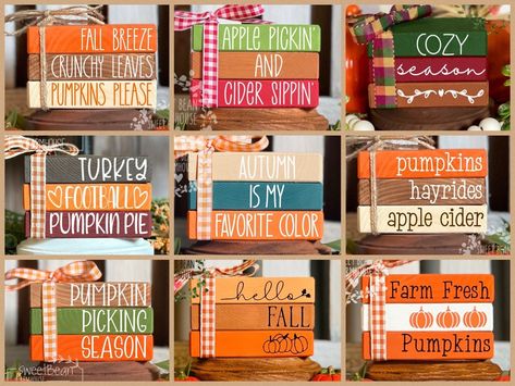 Fall Tray Decor, Fall Tray, Thanksgiving Books, Fall Tiered Tray Decor, Tray Ideas, Fallen Book, Wood Book, Fall Mini, Wooden Books