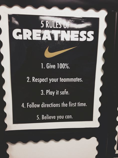 Classroom theme - Nike just do it. Classroom rules Men Classroom Theme, Sport Themed Classroom Ideas, Men Teacher Classroom Decor, Athletic Bulletin Boards High Schools, Sneaker Classroom Theme, Champion Theme Classroom, Nike Classroom Theme, Sporty Classroom Decor, Physical Education Classroom Decor