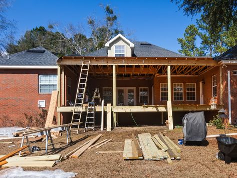 Best Brick Stain | Brick and Masonry Staining | BrickImaging Addition Roof Lines, How To Build A Porch, Stained Brick, Porch Repair, Building An Addition, Deck Construction, Building Costs, Renovation Costs, Building Roof