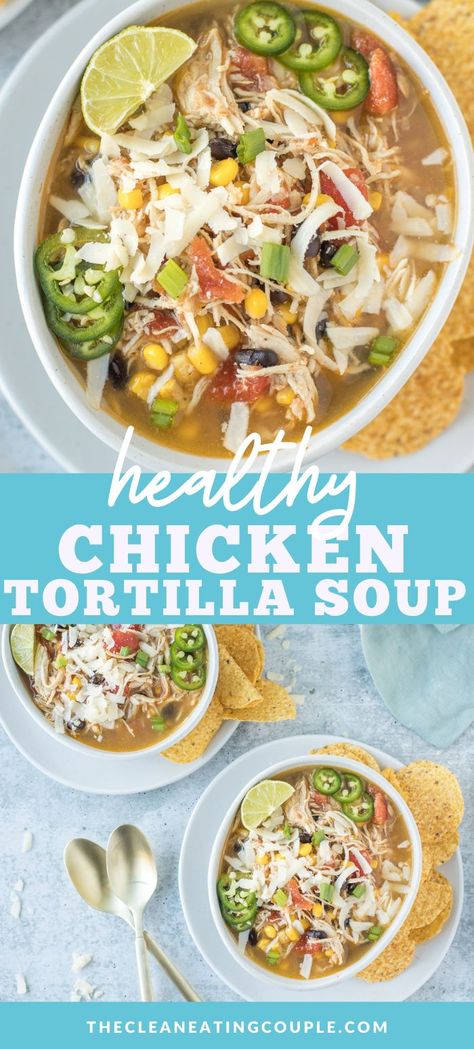 Skinnytaste Chicken Tortilla Soup, Clean Chicken Tortilla Soup, Heart Healthy Chicken Soup Recipes, Noom Soup Recipes, Quick Soup Recipes Healthy, Heart Healthy Crockpot Soups, Shrimp Recipes Soup, Heart Healthy Chicken Soup, Heart Healthy Soups And Stews