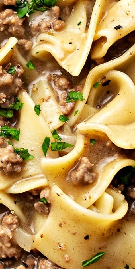 This easy beef and noodles recipe is a homestyle favorite! It's made in 30 minutes with pantry staples, and the rich gravy is so comforting Easy Beef And Noodles, Easy Beef And Noodles Recipe, Beef And Noodles Recipe, Best Beef Recipes, Easy Ground Beef, Beef Casserole Recipes, Ground Beef Recipes Easy, Noodles Recipe, Ground Beef Recipes For Dinner