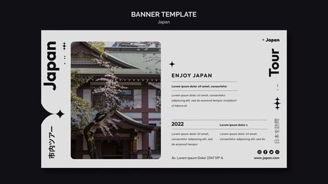 Free PSD | Horizontal banner template with japanese city tour Learning Template, Boxing Day Sales, Japanese City, New Year Banner, Instagram Template Design, Japan Design, Branding Mockups, Banner Vector, Social Media Banner