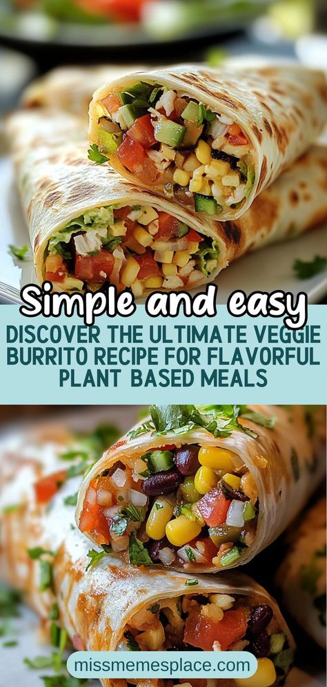 Dive into the world of fresh ingredients with the Ultimate Veggie Burrito Recipe. This easy and delicious recipe features vibrant bell peppers, hearty black beans, and nutrient-rich zucchini, all enveloped in a soft tortilla. Perfect for lunch or dinner, these burritos are customizable to satisfy every palate. With a blend of spices that elevate the natural flavors, you'll enjoy a mouthwatering meal that’s as nutritious as it is tasty. Burrito Recipe, Veggie Burrito, Burritos Recipe, Mouth Watering Food, Fresh Ingredients, Easy Delicious, Bell Peppers, Burritos, Nutritious Meals