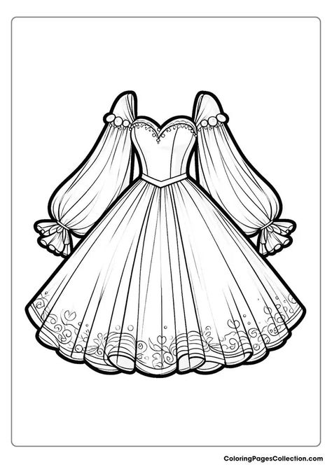 Princess Dress Coloring Pages Dresses Coloring Pages, Princess Dress Drawing, Dress Coloring Pages, Dress Drawing Easy, Dress Template, Fashion Coloring Pages, Unique Dress Design, Dress Templates, Royal Gowns