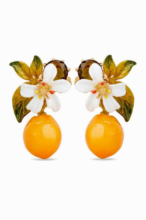 Brighten up your day with these charming Citrus Delight stud earrings. Inspired by the vibrant hues of fresh oranges and delicate blossoms, these earrings add a playful yet elegant touch to any outfit. Perfect for those who love a pop of color and a hint of nature's beauty, these studs are a delightful accessory for both casual and formal occasions. Embrace the zest of life with this unique jewelry piece that captures the essence of sunny days and blooming gardens. Provence Garden, Balloon Earrings, Mimosa Flower, Fruits And Flowers, Les Nereides, Horse Earrings, Fruit Jewelry, Buy Candles, Asymmetrical Earrings