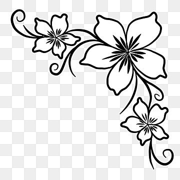 Flower Png Images Black And White, Clipart Images Black And White, Flower Border Black And White, Corner Floral Designs, Flower Corner Drawing, Corner Designs Border Flowers, Corner Drawing Ideas, Beautiful Flowers Drawing Design, Border Flower Designs Drawing