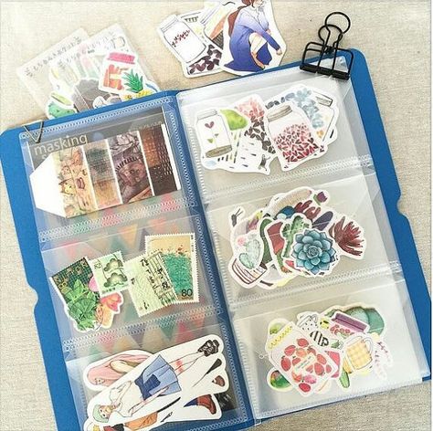 Storage For Stickers, Sticker Organization Storage, Organization Stationary, Stickers Organization, Organizing Stickers, Stickers Storage, Sticker Organizer, Ephemera Storage, Folder Storage