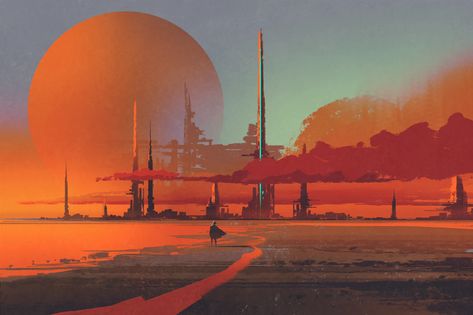 Desert Illustration, Sci Fi Landscape, Sci Fi City, Science Fiction Art, Canvas Print Display, Illustration Digital, Space Station, Environment Concept Art, In The Desert