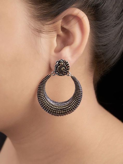 Artificial Earrings, Black Metal Jewelry, Silver Jewelry Accessories, Oxidised Silver Jewelry, Indian Jewelry Earrings, Antique Jewellery Designs, Antique Silver Jewelry, Silver Jewellery Indian, Indian Jewellery Design Earrings