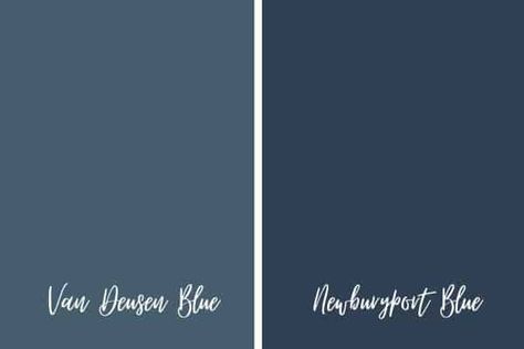 Newburyport Blue Benjamin Moore, Van Deusen Blue Benjamin Moore, Benjamin Moore Van Deusen Blue, Bungalow Exterior Colors, Benjamin Moore Light Pewter, Newburyport Blue, Blue Colour Images, Blue Benjamin Moore, Perfect Grey Paint Color