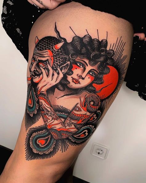 Traditional Tattoo Woman, Tato Flash, 42 Tattoo, Neotraditional Tattoo, Traditional Sleeve, Traditional Tattoo Sleeve, Tattoos Geometric, Tattoo Traditional, Geniale Tattoos