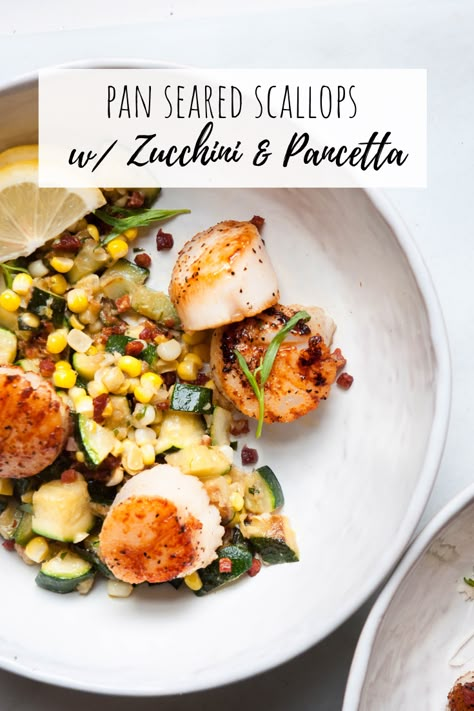 Scallop Dinner Recipes Healthy, Fall Scallop Recipes, Pan Seared Zucchini, Seared Zucchini, Top Rated Recipes, Scallops Dinner, Scallop Dinner, Scallops Recipes, Scallop Salad