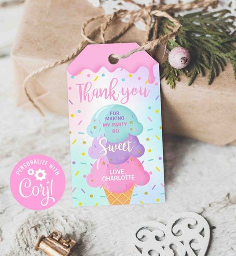 Ice Cream Favor, Ice Cream Social Party, Ice Cream Party Favors, Ice Cream Sprinkles, Donut Birthday, Thank You Labels, Ice Cream Social, Ice Cream Birthday, Twin Birthday