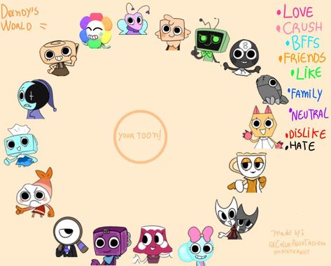 Dandys World Relationship Chart, Goob Dandys World Art, Dandy’s World Oc Template, Dandys World Oc Template, Dandys World Oc Base, Dandys World Characters, Shrimpo Dandys World, Goob Dandy Worlds, Dandys World Oc