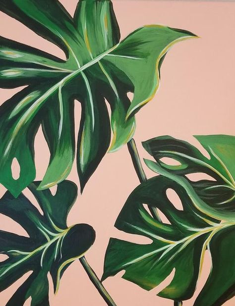 This art print is of an original acrylic on canvas painting of tropical monstera leaves. This painting color and theme was inspired by my love the the Swiss cheese plant. Painting Ideas Plants, Wall Painting Ideas, Cheese Plant, Monstera Leaves, Plant Aesthetic, Plant Painting, Picture Collage Wall, 수채화 그림, Photo Wall Collage