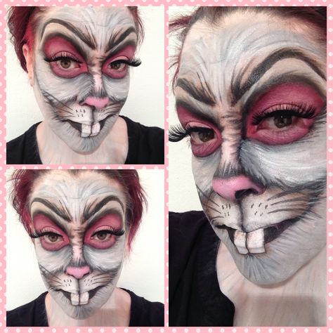 Bunny Face Paint, Makeup Halloween Costume, Rabbit Makeup, Alice In Wonderland Makeup, Bunny Makeup, Rabbit Halloween, Creepy Halloween Makeup, Easter Makeup, Face Paint Makeup