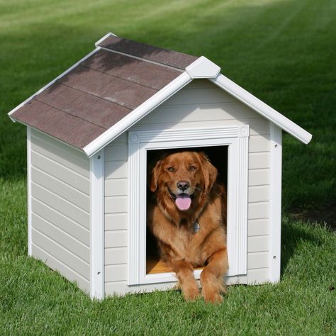 Precision Country Estate Luxury Dog House - Extra Large | with Heater | Dimensions: 37W x 40D x 38H in. | Solid wood construction | Adjustable feet and waterproof leg protectors | Raised panel floor to keep your dog dry | Sale Price $199.98 List Price: $299.99 You save 33% | 4.5/5 Stars Luxury Dog House, Custom Dog Houses, Insulated Dog House, Wood Dog House, Build A Dog House, Niche Chat, Large Dog House, Dog House Plans, Cool Dog Houses