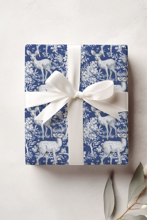 Wrapping Paper Blue Deer Pattern Gift Wrap Spring Wrap Illustration Colorful Wrapping Paper Gift Wrap for Him Preppy Wrapping Birthday Wrap - Etsy Toile Wrapping Paper, Blue Wrapping Paper Christmas, Preppy Wrapping Paper, Pretty Christmas Gift Wrapping, Blue Christmas Wrapping Ideas, Blue Christmas Wrapping Paper, Holiday Wrapping Paper Ideas, Blue Gift Wrapping Ideas, Blue Christmas Wrapping