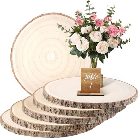 Amazon.com : tree trunk slices Wood Slices For Centerpieces, Tree Trunk Slices, Wood Slice Centerpieces, Decor Crafts Diy, Large Wood Slices, Wood Chargers, Wood Centerpieces, Wooden Slices, Diy Decor Crafts