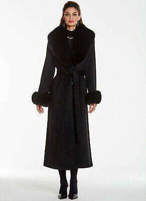 Black Coat With Fur Collar, Long Black Coat Women, Black Cashmere Coat, Coat With Fur Collar, Fox Collar, Coat With Fur, Black Fox, Fur Collar Coat, Long Black Coat