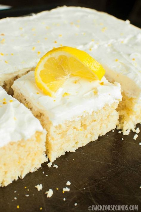 Pan Bars, Lemon Cake Frosting, Lemon Sheet Cake Recipe, Lemon Sheet Cake, Lemon Cream Cake, Peanut Butter Sheet Cake, Pumpkin Sheet Cake, Lemon Cream Cheese Frosting, Lemon Cream Cheese