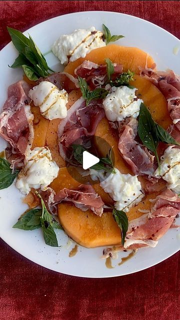 102K views · 15K likes | Gabbriette B on Instagram: "SUMMER MELON SALAD ❤️‍🔥 The perfect snack, the perfect side dish on a hot summers day with a cold glass of vin. I used to think the melon in this didn’t make sense, but now it totally makes sense. Cantaloupe  Prosciutto  Burrata Basil Aged Balsamic  Olive oil  Finishing salt  Peppa" Melon Burrata Salad, Cantaloupe Prosciutto, Prosciutto Burrata, Prosciutto Melon, Canteloupe, Melon Salad, Finishing Salt, Burrata Salad, Perfect Side Dish