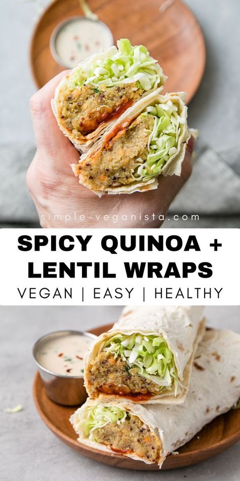 Lentil Wraps, Quinoa Lentil, Lentil Recipe, Vegan Wraps, Vegan Quinoa, Tahini Sauce, Vegan Sandwich, Think Food, Corn Tortillas