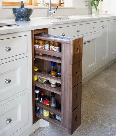 Home Bar Storage, Kitchen Cabinet Dimensions, Kitchen Storage Space, Hidden Kitchen, Small Pantry, Bar Storage, Kitchen Pulls, Small Space Storage, Compact Kitchen