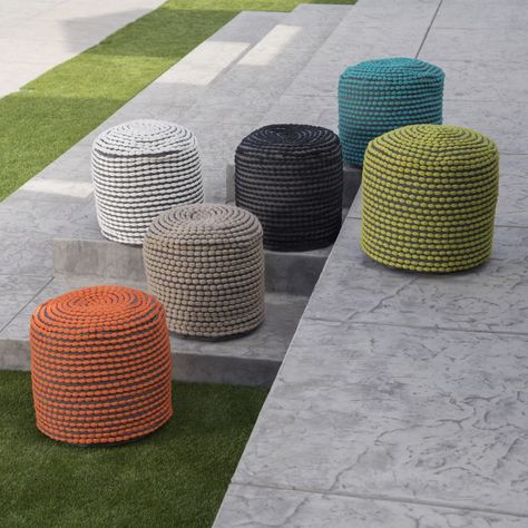 Round Pouf Ottoman, Patio Ottoman, Turquoise Fabric, Outdoor Pouf, Outdoor Ottomans, Modern Backyard, Noble House, Christopher Knight Home, Pouf Ottoman