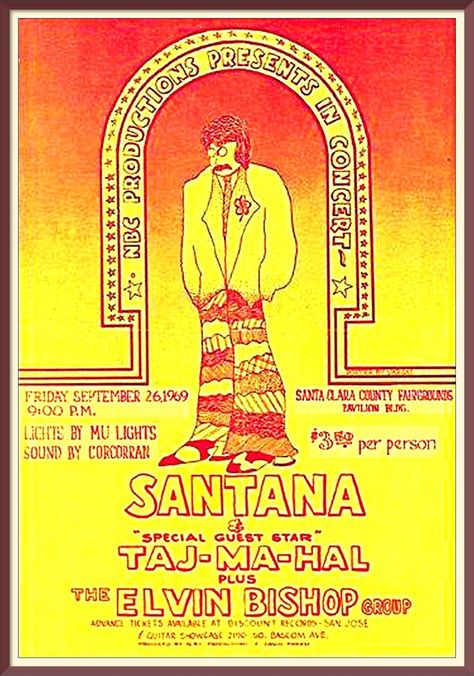 26.9.1969; santana; usa, san jose, santa clara county fairgrounds; (db) Santana Poster, Concert Poster Art, Hippie Posters, Vintage Concert Posters, Blues Musicians, Classic Rock And Roll, Musical Art, Concert Poster, Tour Posters