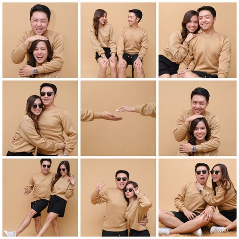 Prenup Photoshoot Studio, Prenup Studio Photoshoot Ideas, Self Shoot Studio Poses Couple, Studio Prenup, Photobox Couple, Photo Booth Poses Couple, Couple Studio Photoshoot, Photobox Ideas Pose Couple, Photobox Pose