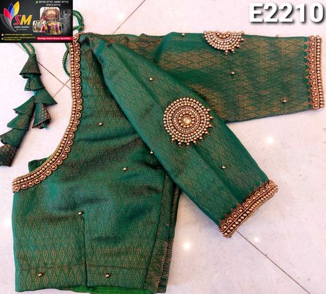 Copper Zari Aari Work Blouse Simple, Plain Blouse Aari Work, Gold Work Blouse Designs, Cut Beads Aari Work Design Blouse Simple, Green Wedding Blouse Designs, Maggamwork Blouses Latest, Green Blouse Aari Work Designs Simple, Aari Blouse Designs Latest Simple, Green Blouse Work Designs