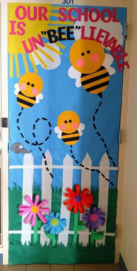 Spring is here and that means there's no better time to spruce up your classroom door! Check out this collection of unique and creative classroom door ideas for Spring. Spring Classroom Door Decorations, Spring Classroom Decorations, Spring Classroom Door, Classroom Door Decorations, Preschool Door, Spring Door Decoration, Bee Themed Classroom, Bee Classroom, School Door Decorations