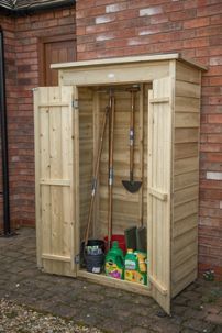 Wooden Garden Storage, Outside Storage, Garden Tool Shed, Garden Tool Storage, Wooden Sheds, Garden Equipment, Folding Furniture, Forest Garden, Garden Store