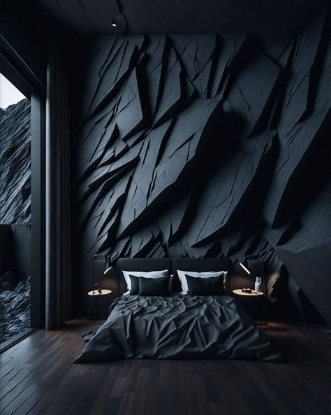 Modern Moody Bedroom, Industrial Bedrooms, Earthy Modern Bedroom, Dark Modern Bedroom, Contemporary Bedroom Ideas, Dark Bedroom Ideas, Black Bedrooms, Dark And Moody Bedroom, Dark Deco