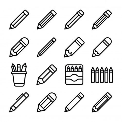 Pack de lápices pack de iconos de línea | Premium Vector #Freepik #vector #linea #iconos #lapiz #papeleria Kawaii Vector, Random Icon, Report Design, Pens Pencils, Line Icon, Icon Pack, Ruler, Premium Vector, Peace Gesture