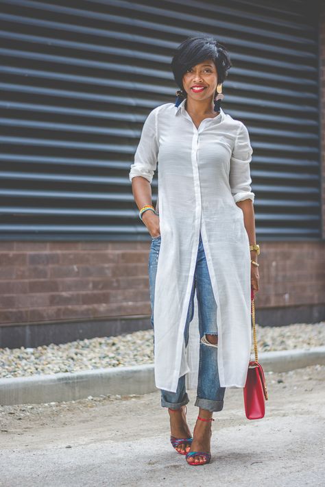 BASIC LOOK: One Day...Two Ways Sweenee Style, Zara Earrings, Long White Shirt, Outfits Black Women, Older Women Fashion, Cool Summer Outfits, Fashion Jackson, Black Women Fashion, Spring Outfits Casual