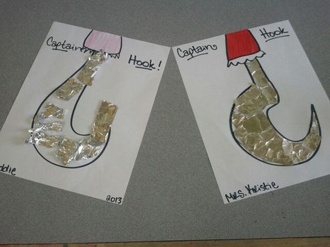 Peter Pan themed preschool artwork! [glue & foil/fine motor] Peter Pan Preschool Craft, Preschool Pirates Crafts, Pirate Prek Crafts, Pirate Curriculum Preschool, Peter Pan Preschool Activities, Pirate Craft For Preschoolers, Peter Pan Crafts Preschool, Pirate Theme Preschool Crafts, Pirates And Princesses Preschool