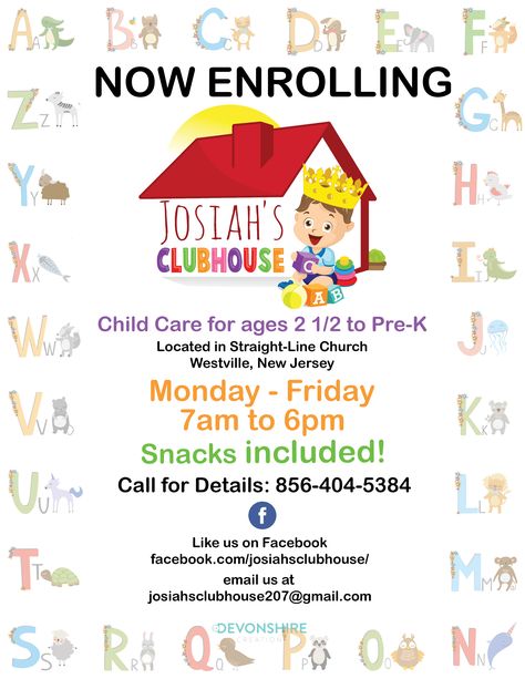 $30/day Daycare Center in Westville, NJ. Contact us to register with our promo price. Daycare Names Ideas, Daycare Advertising Ideas, Daycare Posters, Daycare Flyers Ideas, Opening A Daycare Center Checklist, Daycare Advertising Flyers, Daycare Services, Childcare Flyers Home Daycare, Daycare Prices