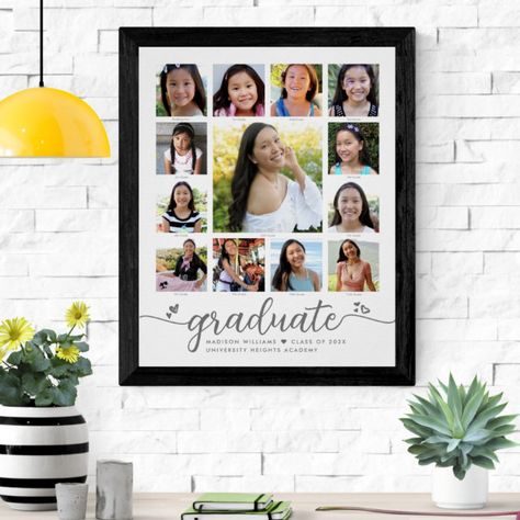 Collage Graduation Pictures, Graduation Photo Collage, 12 Photo Collage, Customized Photo Gifts, Graduation Photo, Pink Posters, White Poster, Collage Poster, Minimalist Gifts