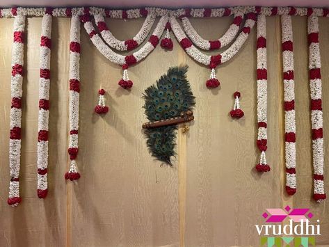 Destination Upanayanam at Guruvayur. We did a back drop with mayil peeli and flute as the main prop to portray Krishna which was the theme for Upanayanam. #upanayanam # thematic # peacockfeathers # flute # destinationevent # Guruvayur #vruddhi Home Flower Decor, Baby Shower Deco, Wet Felting Projects, Pooja Room, Back Drop, Pooja Rooms, Flower Decor, Wet Felting, Felting Projects